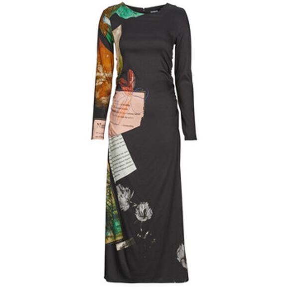 Desigual Dresses & Skirts - Desigual Patchwork Print Ruched Midi Dress With Graphic Long Sleeves